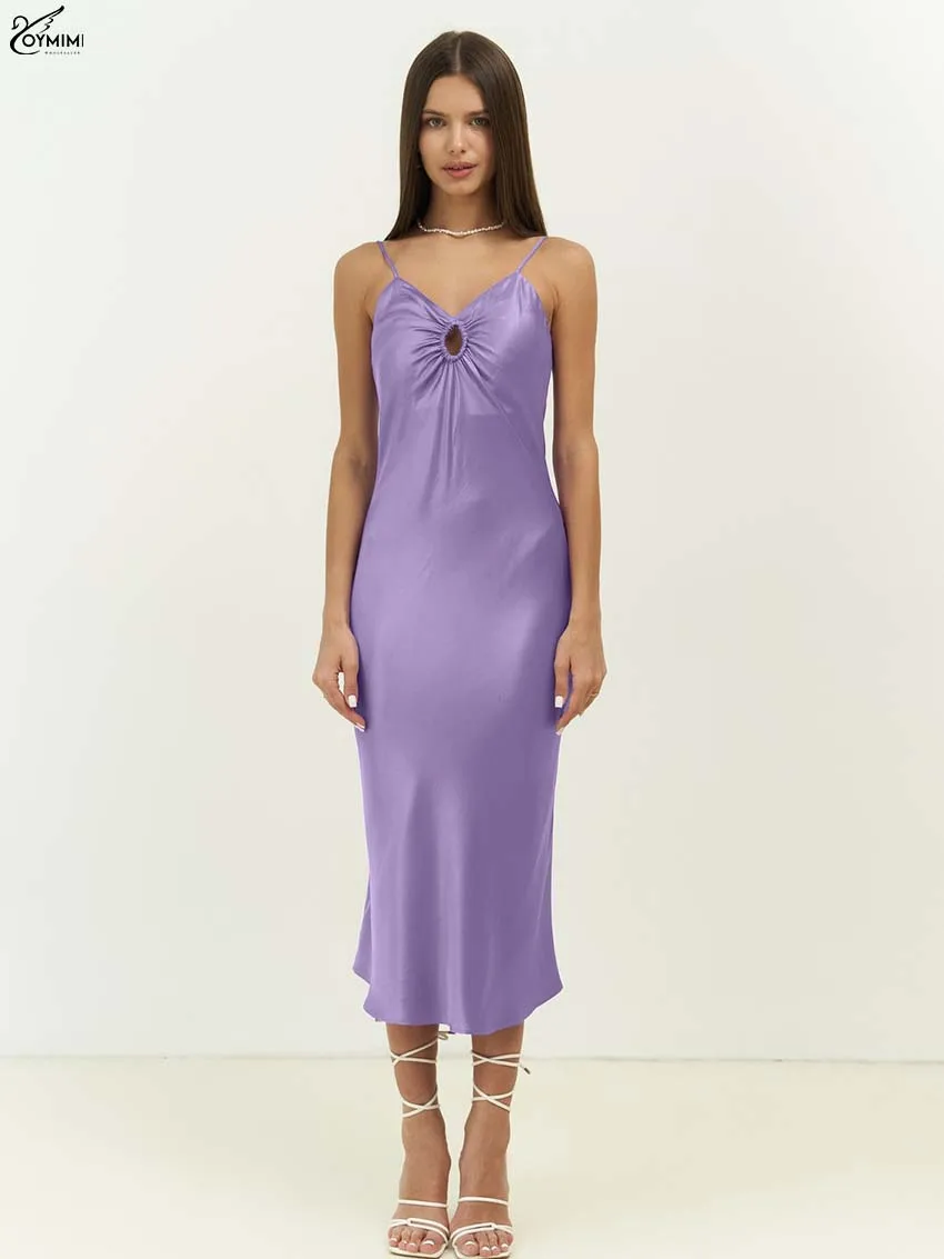 Oymimi Fashion Purple Slim Women's Dress Elegant Spaghetti Strap Open Back Dresses Casual Hollow Out Mid-Calf Dresses Streetwear 
Oymimi Fashion Purple Slim Women's Dress Elegant Spaghetti Strap Open Back Dresses Casual Hollow Out Mid-Calf Dresses Streetwear