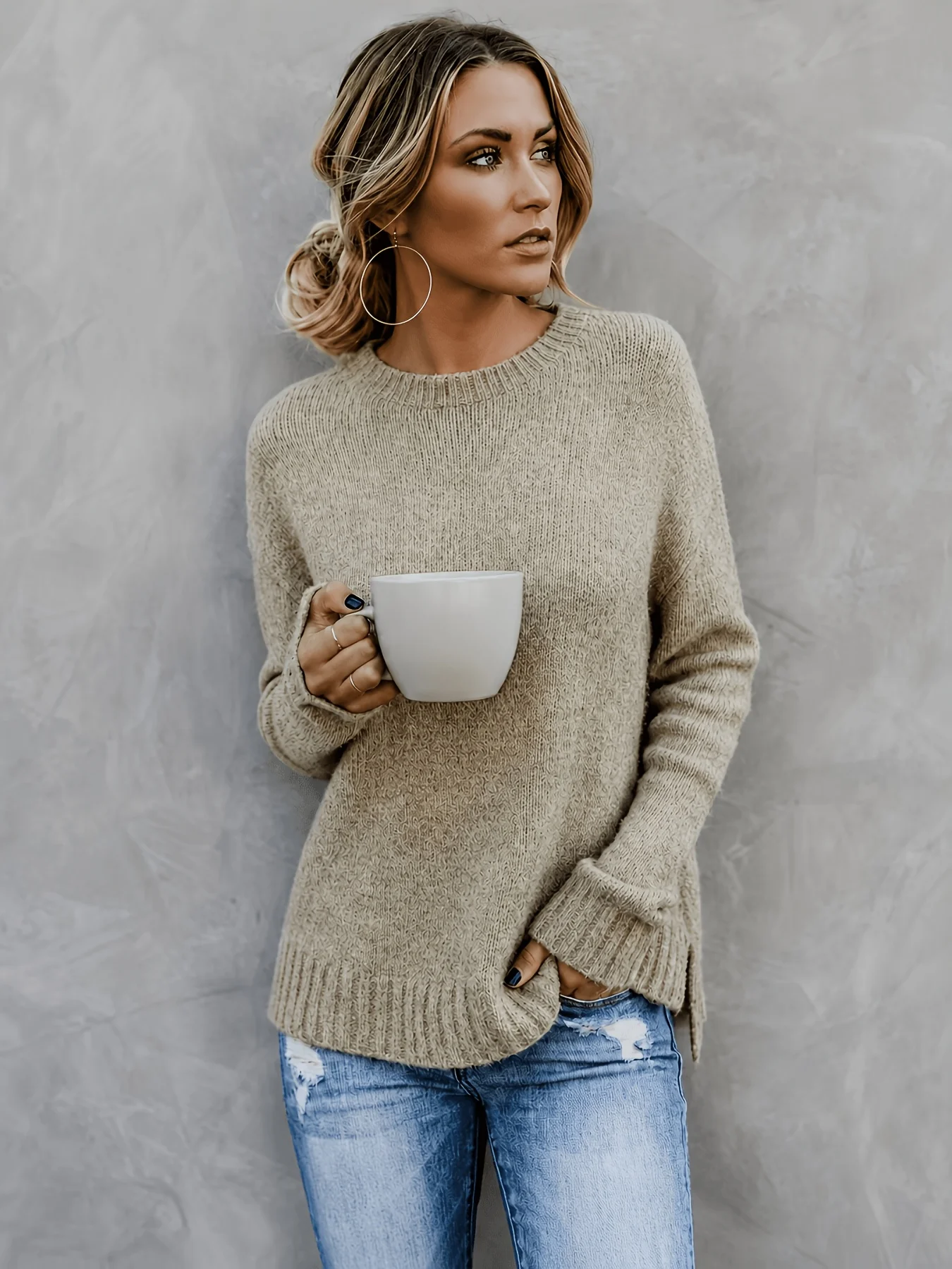 Women's Autumn Winter Solid Color Crew Neck Knitted Sweater Long Sleeve Pullover with High-Low Hem Side Slits Casual Loose Top
Women's Autumn Winter Solid Color Crew Neck Knitted Sweater Long Sleeve Pullover with High-Low Hem Side Slits Casual Loose Top