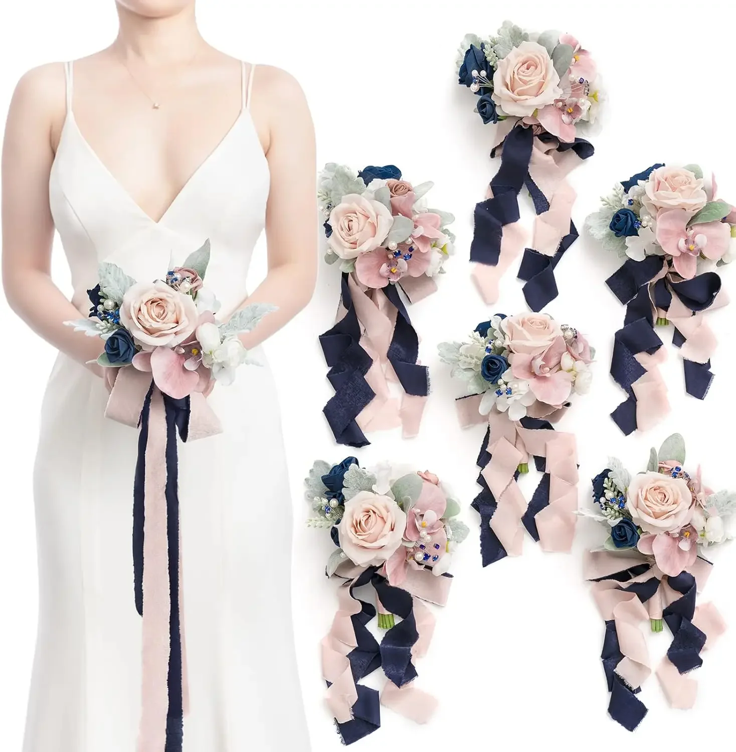 Ling's Moment Artificial Flowers Dusty Rose & Navy Blue Bridesmaid Bouquet Set of 6, Wedding Flowers Bouquets for Bridesmaids, 7
Ling's Moment Artificial Flowers Dusty Rose & Navy Blue Bridesmaid Bouquet Set of 6, Wedding Flowers Bouquets for Bridesmaids, 7