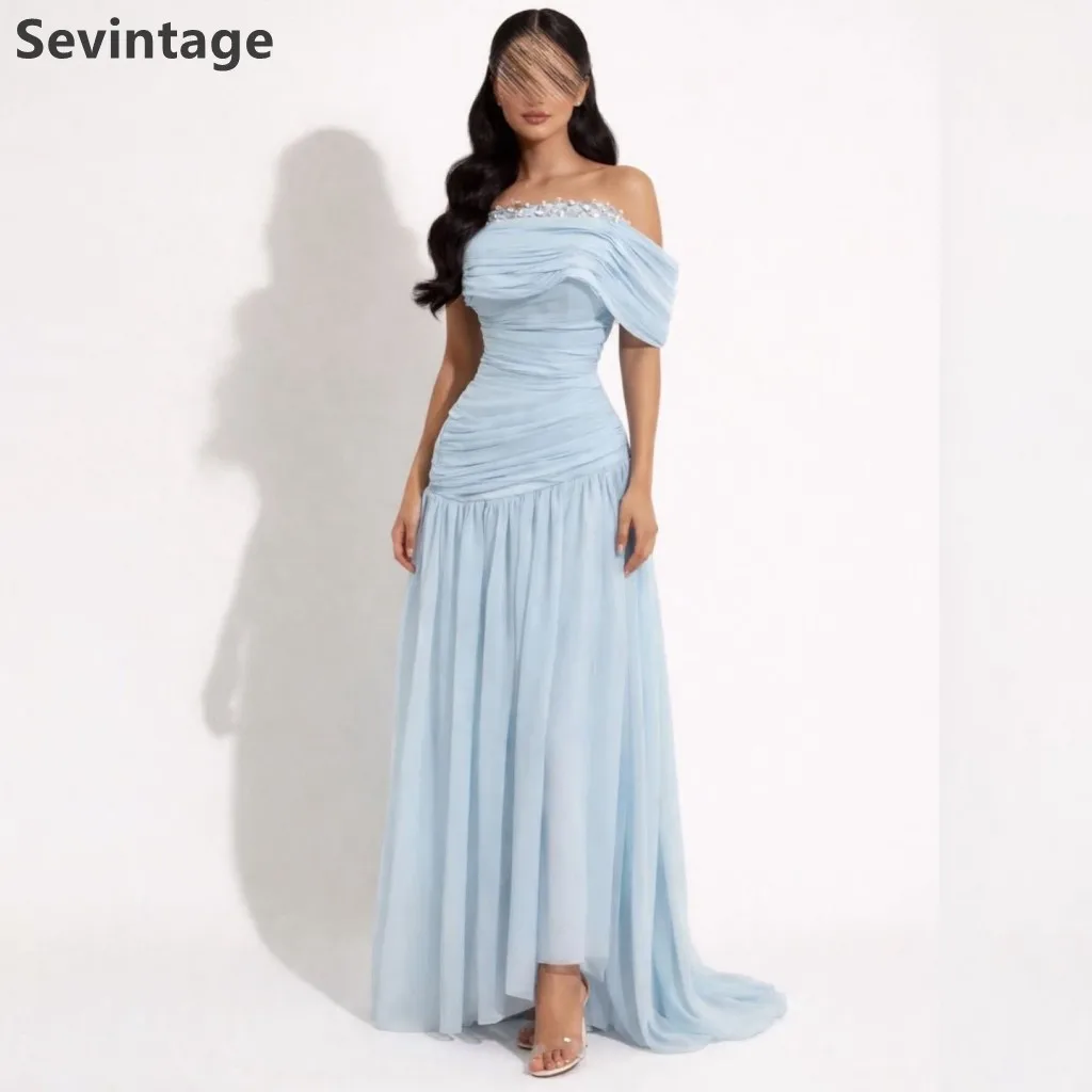 Sevintage 2026 Sky Blue Chiffon Prom Dress One-Shoulder Pleated Appliques Beaded A Line Evening Dresss Dubai Formal Customized
Sevintage 2026 Sky Blue Chiffon Prom Dress One-Shoulder Pleated Appliques Beaded A Line Evening Dresss Dubai Formal Customized