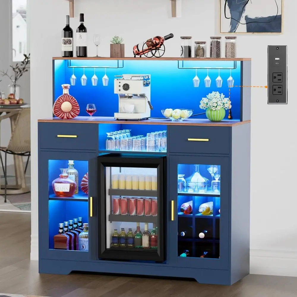 Mini Ridge Space Bar Cabinet with LED Lights and Power Outlet, Home Liquor Cabinet with Glass Holder and Wine Rack, Elegant Buff
Mini Ridge Space Bar Cabinet with LED Lights and Power Outlet, Home Liquor Cabinet with Glass Holder and Wine Rack, Elegant Buff