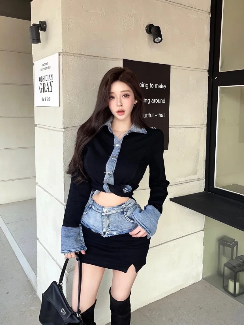 Sweet Hot Girl Suit Women's Spring Vintage Patchwork Lapel Top High-waisted Mini Skirt Two-piece Set Fashion Female Clothes
Sweet Hot Girl Suit Women's Spring Vintage Patchwork Lapel Top High-waisted Mini Skirt Two-piece Set Fashion Female Clothes