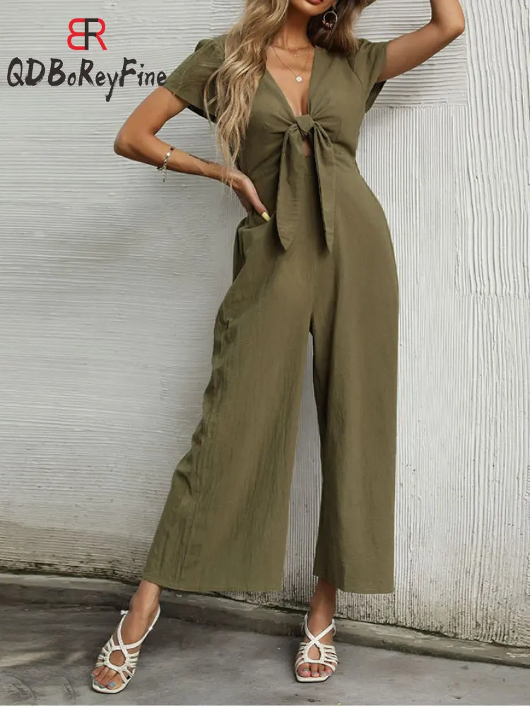 Jumpsuit Women 2024 Summer Elegant Lace Up Short Sleeve V-Neck Ankle Wide Leg Pants Casual Rompers for Women Streetwear Bodysuit
Jumpsuit Women 2024 Summer Elegant Lace Up Short Sleeve V-Neck Ankle Wide Leg Pants Casual Rompers for Women Streetwear Bodysuit