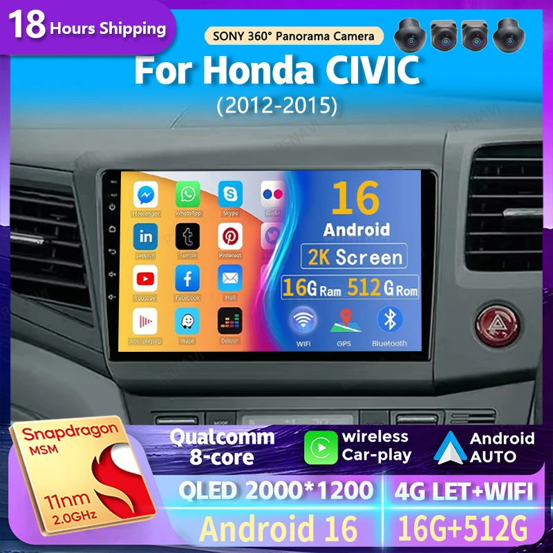 Android 16 For Honda Civic RHD 2012 2013 2014 2015 Car Radio Navigation Multimedia Player Stereo GPS WiFi+4G Carplay+Auto video
Android 16 For Honda Civic RHD 2012 2013 2014 2015 Car Radio Navigation Multimedia Player Stereo GPS WiFi+4G Carplay+Auto video