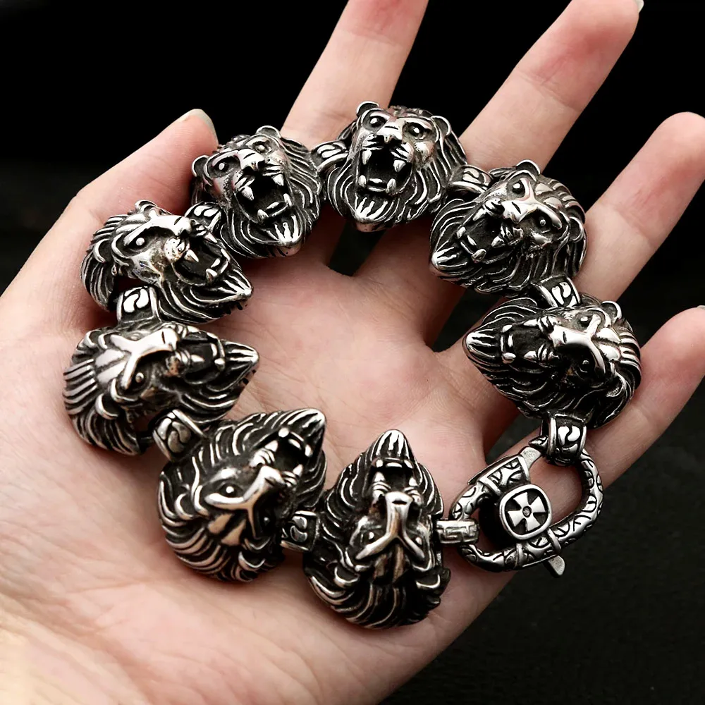 Antique Multi Lion Head Animal Beaded Stainless Steel Chain Bracelet Hip Hop Party Wear Fashion Jewelry Present For Male Friends
Antique Multi Lion Head Animal Beaded Stainless Steel Chain Bracelet Hip Hop Party Wear Fashion Jewelry Present For Male Friends
