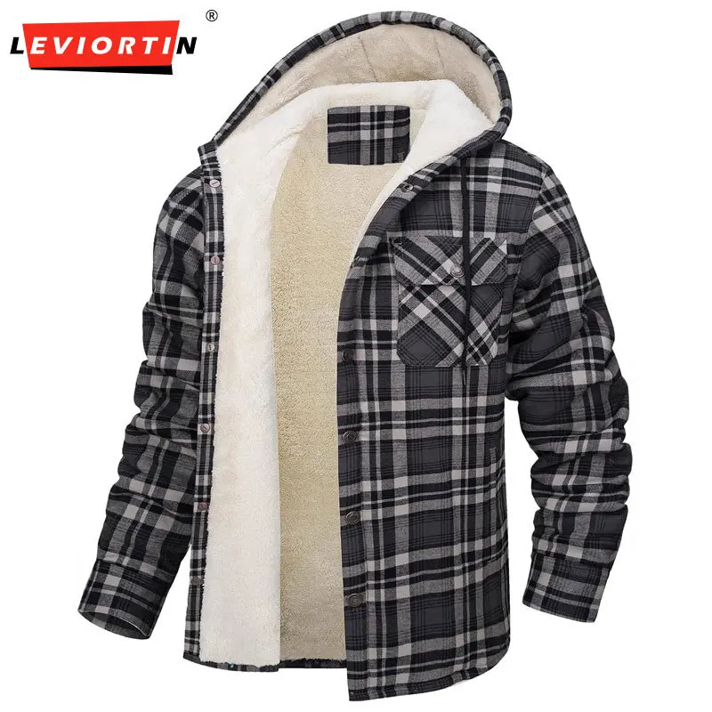 Men's Fleece-Lined Hooded Jacket Fall Winter Single-Breasted Warm Plaid Loose Padded Coats Man Outwear Clothing 
Men's Fleece-Lined Hooded Jacket Fall Winter Single-Breasted Warm Plaid Loose Padded Coats Man Outwear Clothing