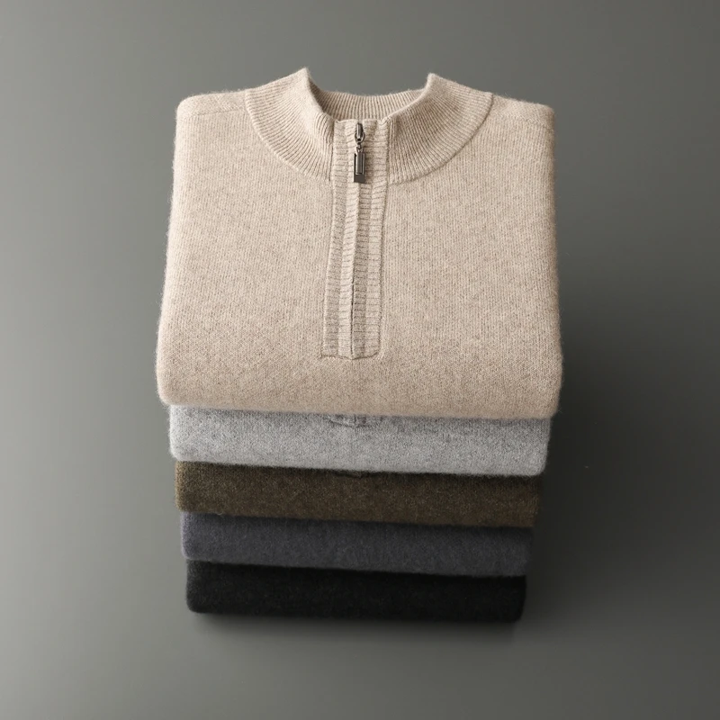 Вязаный свитер с полувысоким воротником и полумолнией, осень-зима, мужской пуловер из 100% кашемира, деловой мужской утепленный свитер
Вязаный свитер с полувысоким воротником и полумолнией, осень-зима, мужской пуловер из 100% кашемира, деловой мужской утепленный свитер