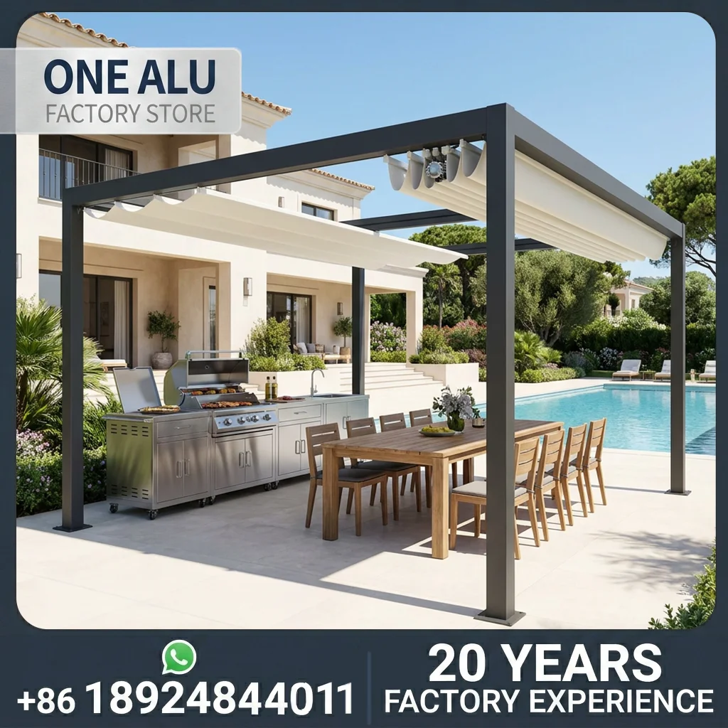 OneAlu TerraShade Motorized Pergola: Heavy-Duty PVC Retractable Roof for Luxury Villa Outdoor Kitchen & BBQ Patios
OneAlu TerraShade Motorized Pergola: Heavy-Duty PVC Retractable Roof for Luxury Villa Outdoor Kitchen & BBQ Patios