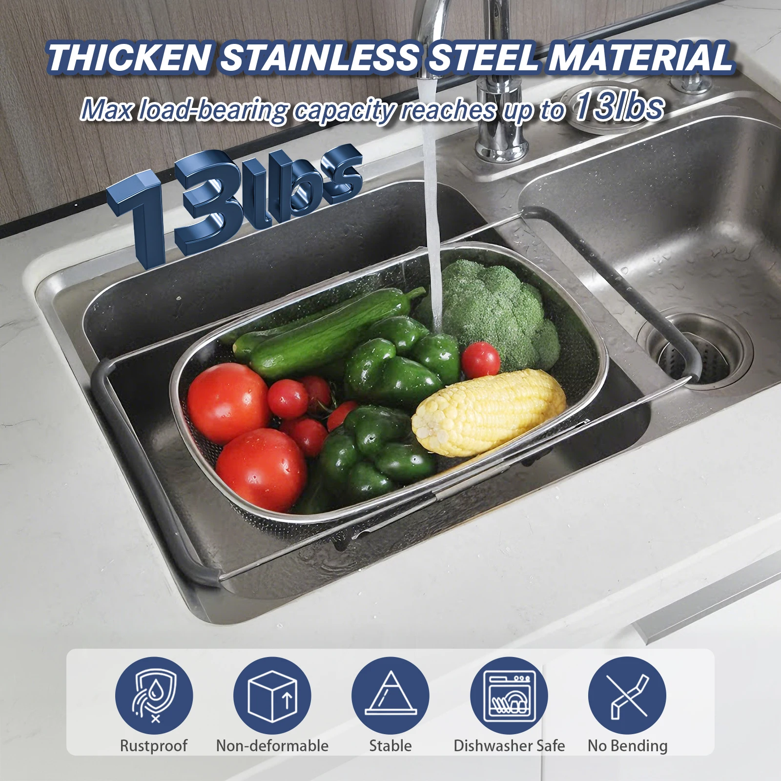 tastyWay stainless steel sink storage draining basket, rubber non-slip handle, oval vegetable drainer basket, sink draining rack
tastyWay stainless steel sink storage draining basket, rubber non-slip handle, oval vegetable drainer basket, sink draining rack