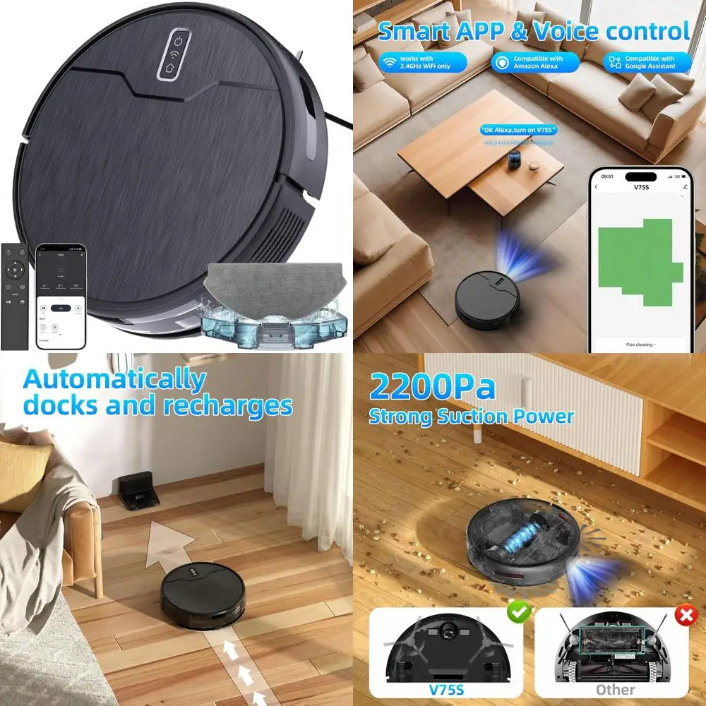Smart Robot Vacuum and Mop, 6 Modes, Large Water Tank, Self-Charging, WiFi/Alexa Enabled, Perfect for Floors and Pet Hair
Smart Robot Vacuum and Mop, 6 Modes, Large Water Tank, Self-Charging, WiFi/Alexa Enabled, Perfect for Floors and Pet Hair