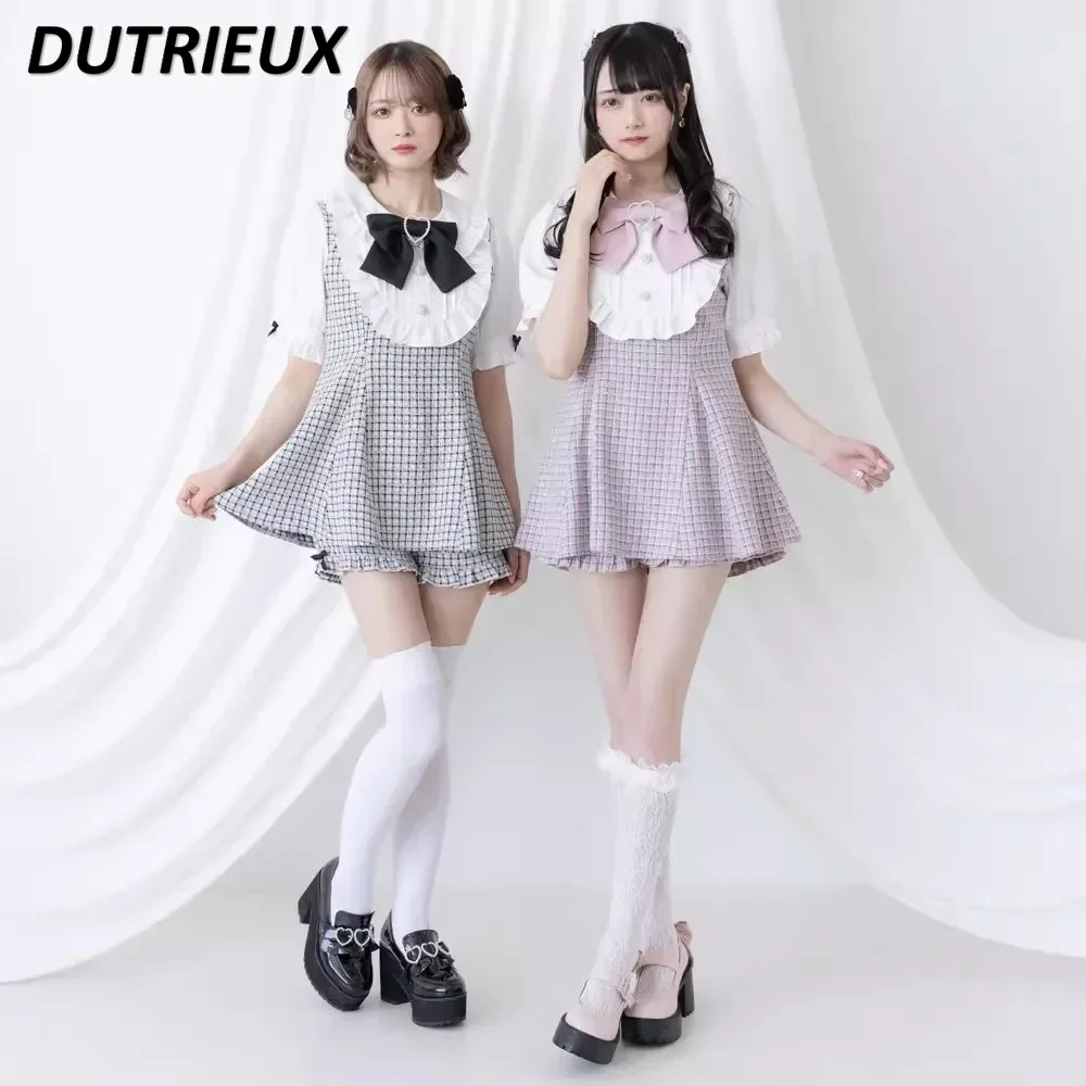 Japanese Style Sweet Cute Big Bow Tie Puff Short Sleeve Shirt Woolen Patchwork Chiffon Ultra Short Dress + Shorts Two-Piece Set
Japanese Style Sweet Cute Big Bow Tie Puff Short Sleeve Shirt Woolen Patchwork Chiffon Ultra Short Dress + Shorts Two-Piece Set