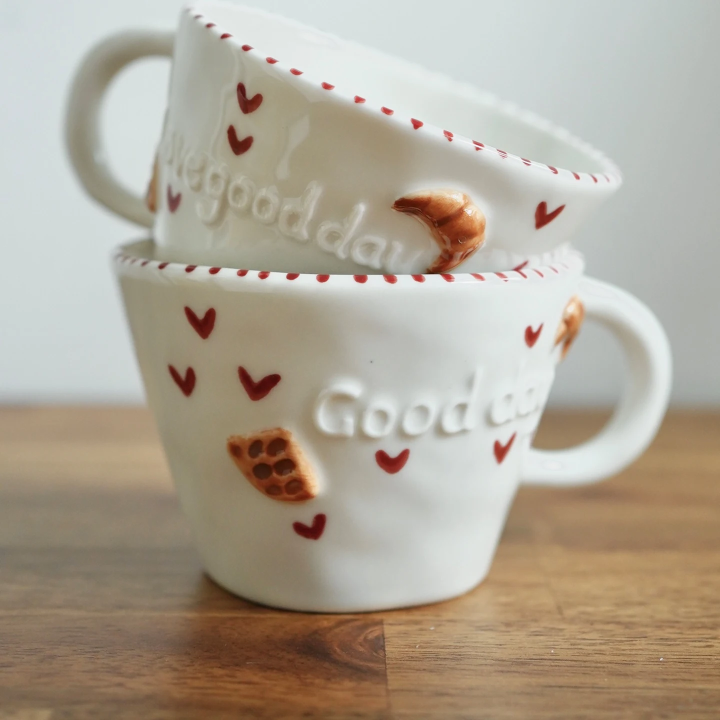 300ML Ceramic Mug Hand-drawn Relief Coffee Cup Hand Pinched Irregular Tea Cups Letter Waffle Croissant Oatmeal Breakfast Mugs
300ML Ceramic Mug Hand-drawn Relief Coffee Cup Hand Pinched Irregular Tea Cups Letter Waffle Croissant Oatmeal Breakfast Mugs