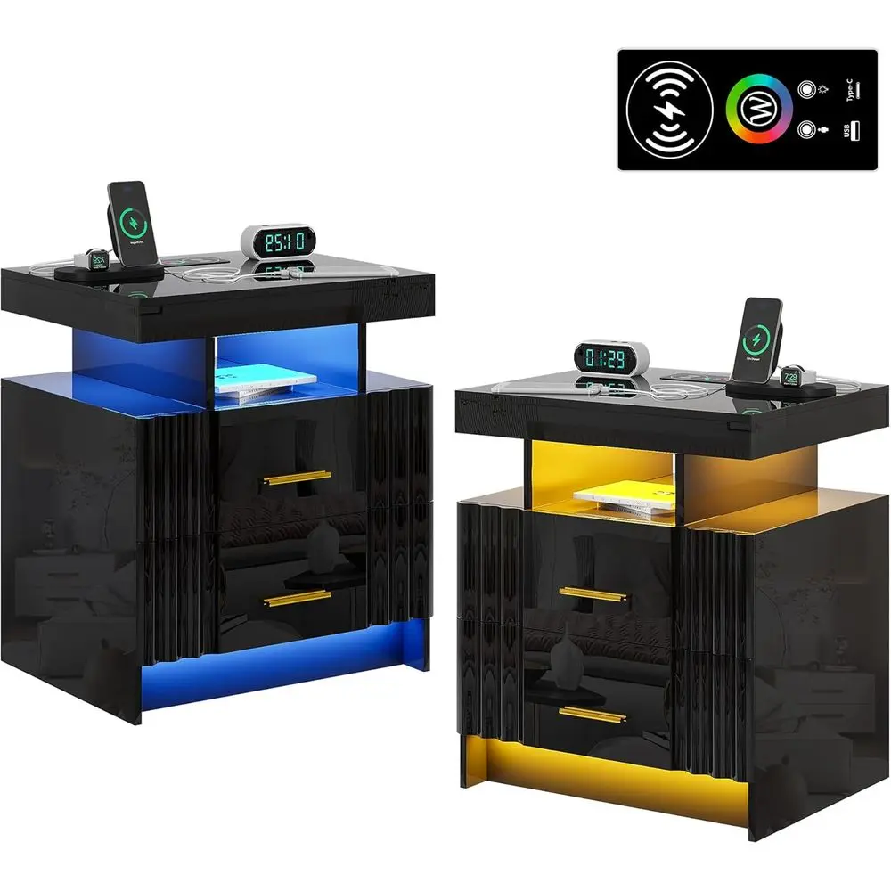 LED Nightstand Set o 2-Night Stand with USB+Type-C+WirelCharging Station,Smart Bede Table has Auto Sensor, High Gloss Bede with
LED Nightstand Set o 2-Night Stand with USB+Type-C+WirelCharging Station,Smart Bede Table has Auto Sensor, High Gloss Bede with