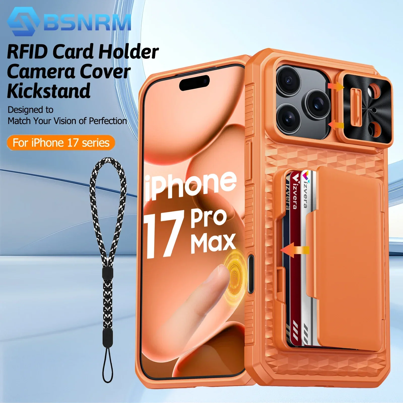 Чехол для iPhone 17 Pro Max, кошелек — защитный корпус с держателем для карт (4 карты), чехол для камеры и подставка-оранжевый 
Чехол для iPhone 17 Pro Max, кошелек — защитный корпус с держателем для карт (4 карты), чехол для камеры и подставка-оранжевый