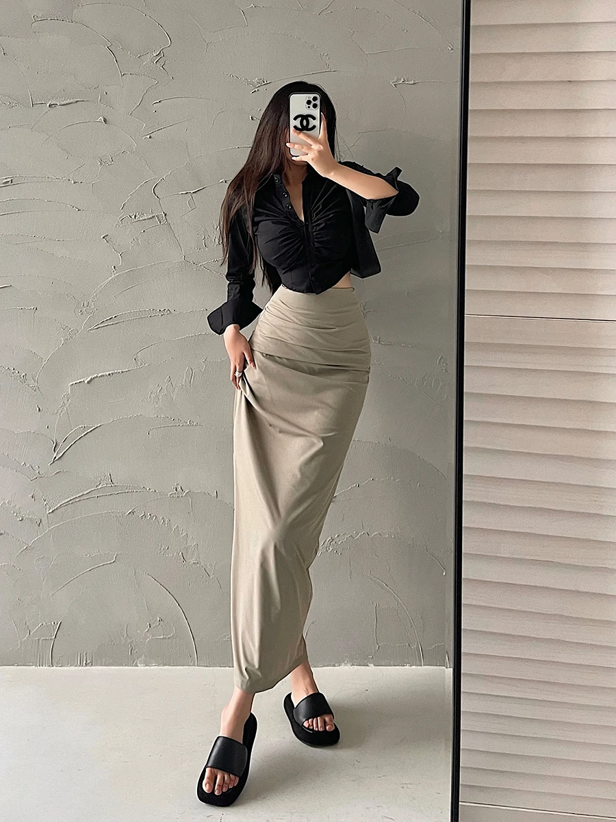 Sexy High Waist Pleated Long Skirt Women's Wrap Body Cotton Workwear Dress A-Line Skirts Autumn Pure Color Fashion
Sexy High Waist Pleated Long Skirt Women's Wrap Body Cotton Workwear Dress A-Line Skirts Autumn Pure Color Fashion
