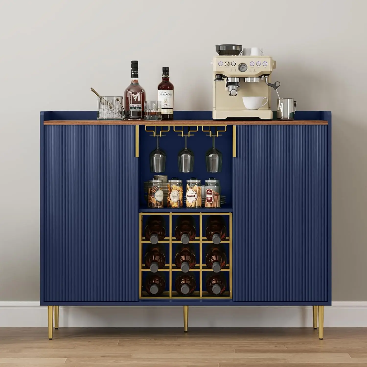 48" Wine Bar Cabinet with Fluted Texture, Modern Buffet Sideboard with Wine Rack and Glass Holder, Liquor Coffee Station with St
48" Wine Bar Cabinet with Fluted Texture, Modern Buffet Sideboard with Wine Rack and Glass Holder, Liquor Coffee Station with St