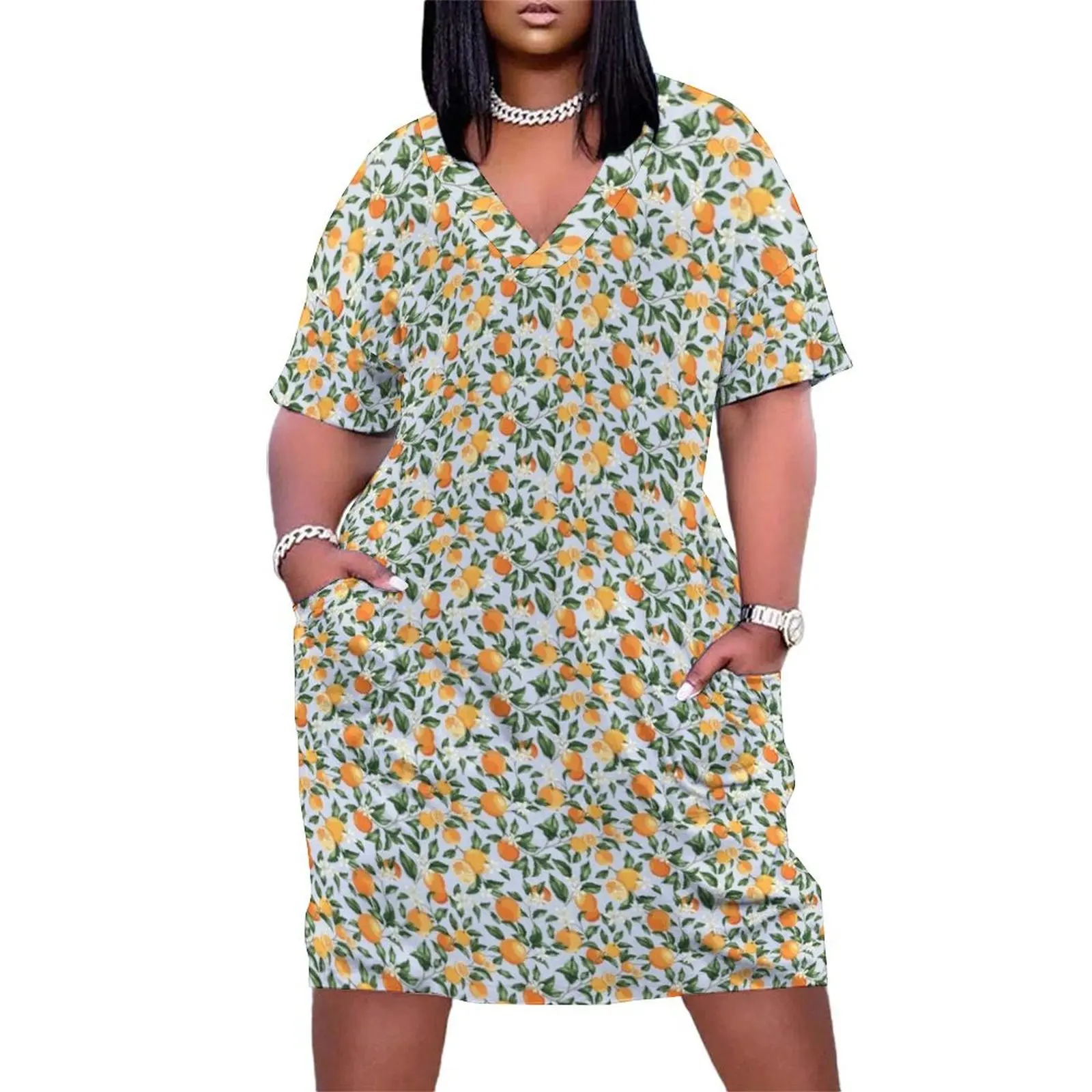 Orange Blossom - Light Blue Loose Pocket Dress long dresses for women Women's dress
Orange Blossom - Light Blue Loose Pocket Dress long dresses for women Women's dress