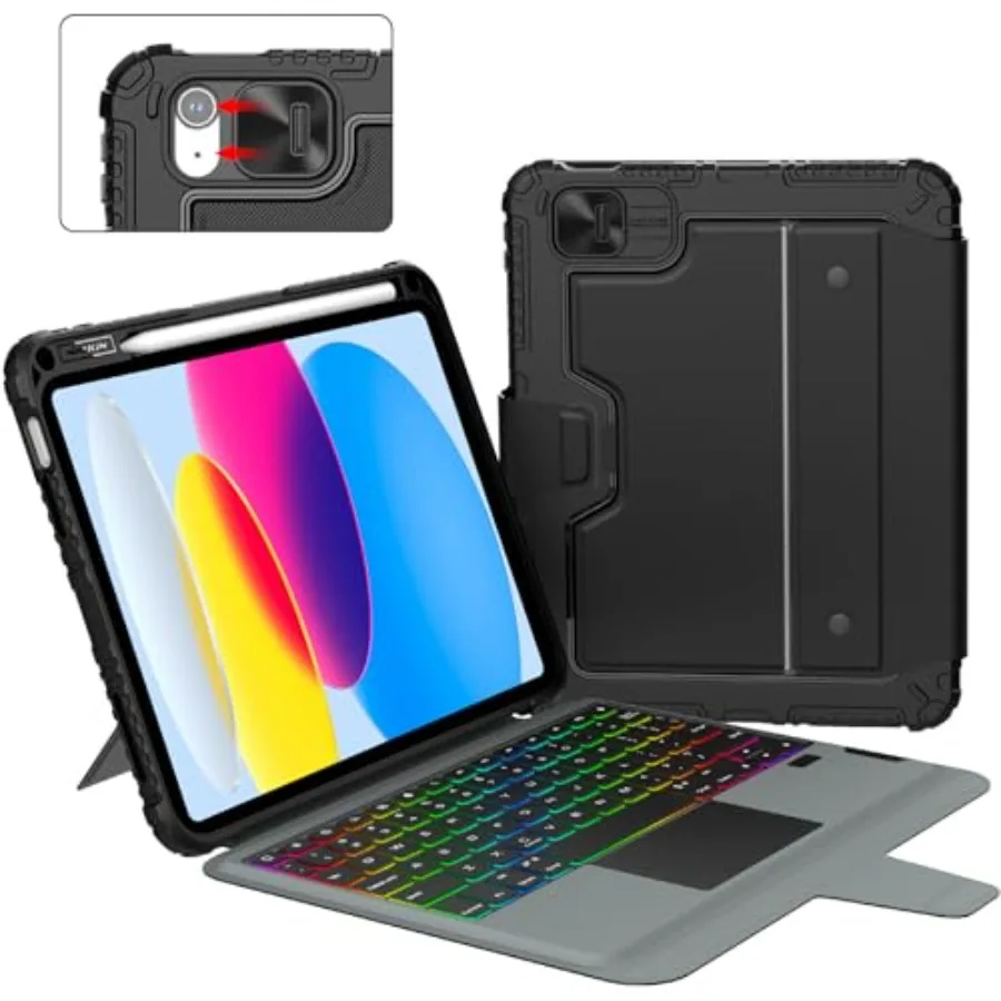 iPad 11th/10th Gen protective case with detachable backlit keyboard larger trackpad camera cover Apple Pencil holder black poly
iPad 11th/10th Gen protective case with detachable backlit keyboard larger trackpad camera cover Apple Pencil holder black poly