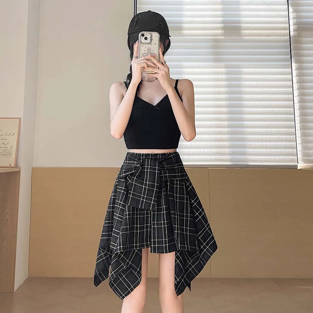 Women Skirts A Line Elastic Waist Strap Ties Irregular Plaid Half Length Skirt Female Short Skirt Woman Summer
Women Skirts A Line Elastic Waist Strap Ties Irregular Plaid Half Length Skirt Female Short Skirt Woman Summer