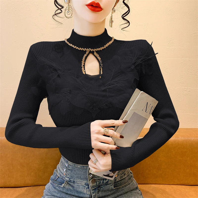 Black,Korean,Style,Knitted,Sweater,Women,Chic,Sexy,Mock Neck,Hollow Out,Beading,3D,Lace,Tops,Long Sleeve,Pullover,New,4122901
Black,Korean,Style,Knitted,Sweater,Women,Chic,Sexy,Mock Neck,Hollow Out,Beading,3D,Lace,Tops,Long Sleeve,Pullover,New,4122901
