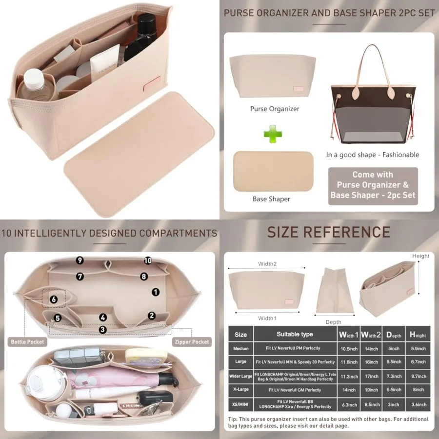 Purse Organizer Insert Handbag Tote Felt Bag Fit L Neverfull GM and Base Shaper 2pc Set X-, -Combination
Purse Organizer Insert Handbag Tote Felt Bag Fit L Neverfull GM and Base Shaper 2pc Set X-, -Combination