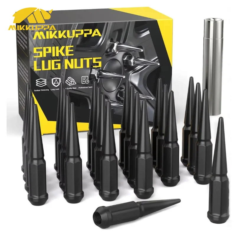 MIKKUPPA 24pcs M14x2.0 Spike Lug Nuts Black Steel One-Piece 60° Conical Seat Wheel Nut Set for Car SUV Truck Rims Replacement
MIKKUPPA 24pcs M14x2.0 Spike Lug Nuts Black Steel One-Piece 60° Conical Seat Wheel Nut Set for Car SUV Truck Rims Replacement