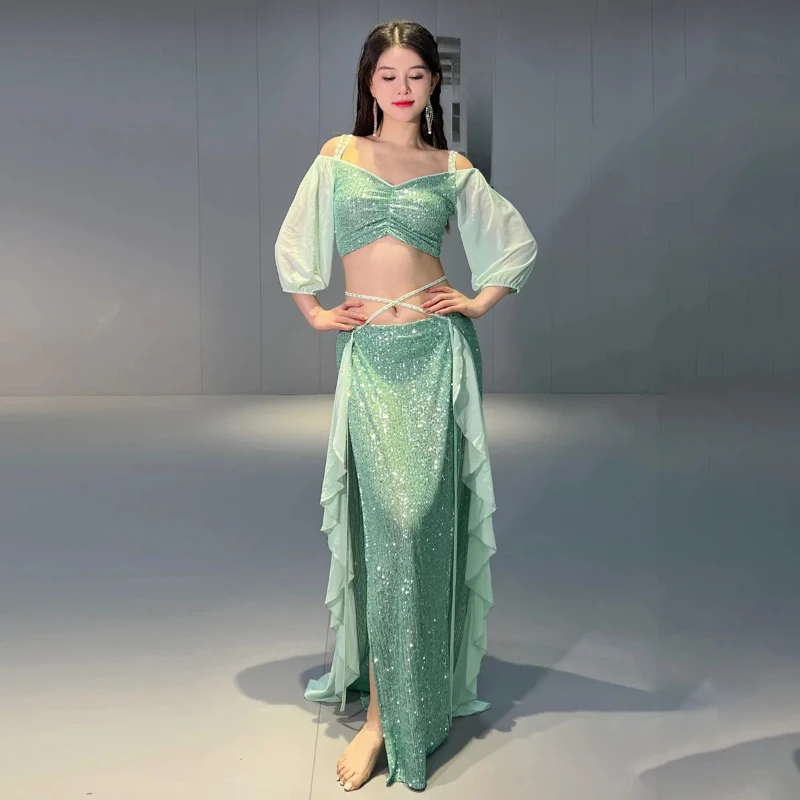 Belly Dance Costume Suit for Female Oriental Half Sleeves Top+AB Stones Split Long Skirt 2pcs Women Belly Daner's Stage Outfit
Belly Dance Costume Suit for Female Oriental Half Sleeves Top+AB Stones Split Long Skirt 2pcs Women Belly Daner's Stage Outfit