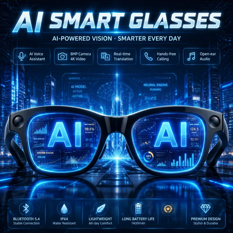 2026 New AI Smartglasses 800W Camera AI Meeting Minutes AI Language Assistant Translation Smartglasses with Charging Compartment
2026 New AI Smartglasses 800W Camera AI Meeting Minutes AI Language Assistant Translation Smartglasses with Charging Compartment