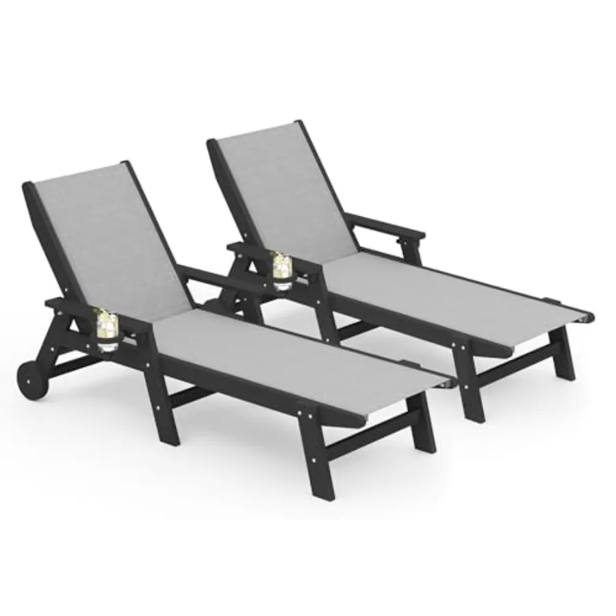 Textilene Patio Chaise Lounge Chair Set of 2 5 Positions Outdoor Lounger with Rolling Wheels for Pool Deck Black
Textilene Patio Chaise Lounge Chair Set of 2 5 Positions Outdoor Lounger with Rolling Wheels for Pool Deck Black