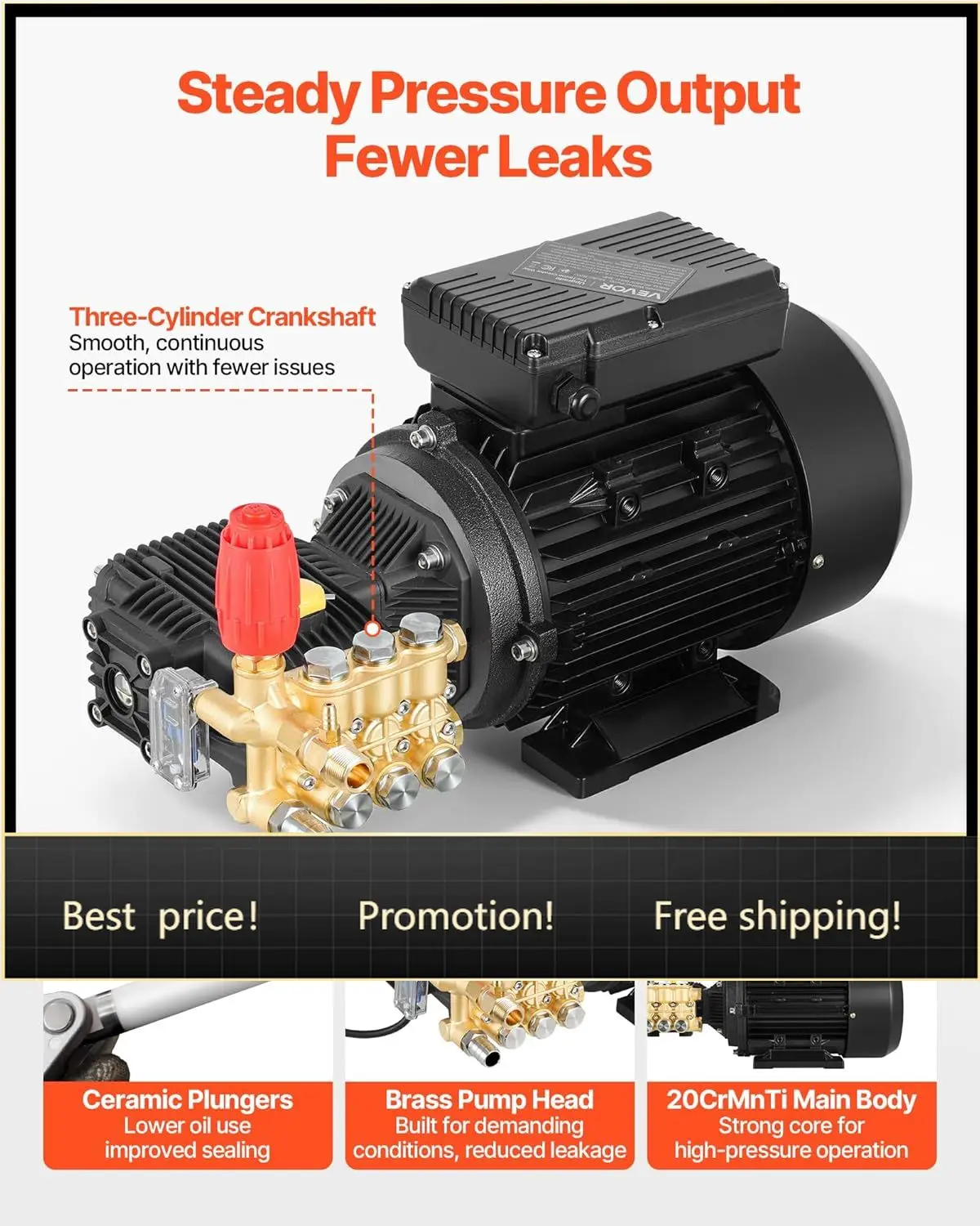 Electric Pressure Washer Pump Kit, 1950 PSI, 3.2 GPM, Triplex Power Washer Pump with 5 HP Motor 240 V, Adjustable Water Pressure
Electric Pressure Washer Pump Kit, 1950 PSI, 3.2 GPM, Triplex Power Washer Pump with 5 HP Motor 240 V, Adjustable Water Pressure