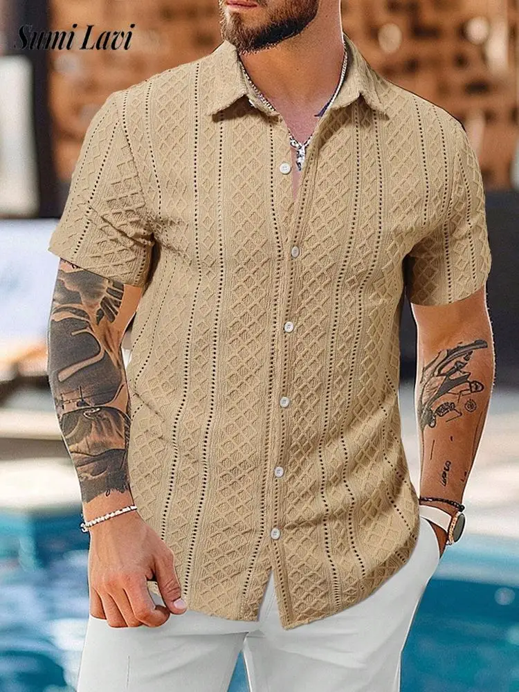Trendy Mens Solid Color Cardigan Spring Summer Short Sleeve Button-up Casual Shirt Men Vintage Turn-down Collar Textured Shirts
Trendy Mens Solid Color Cardigan Spring Summer Short Sleeve Button-up Casual Shirt Men Vintage Turn-down Collar Textured Shirts
