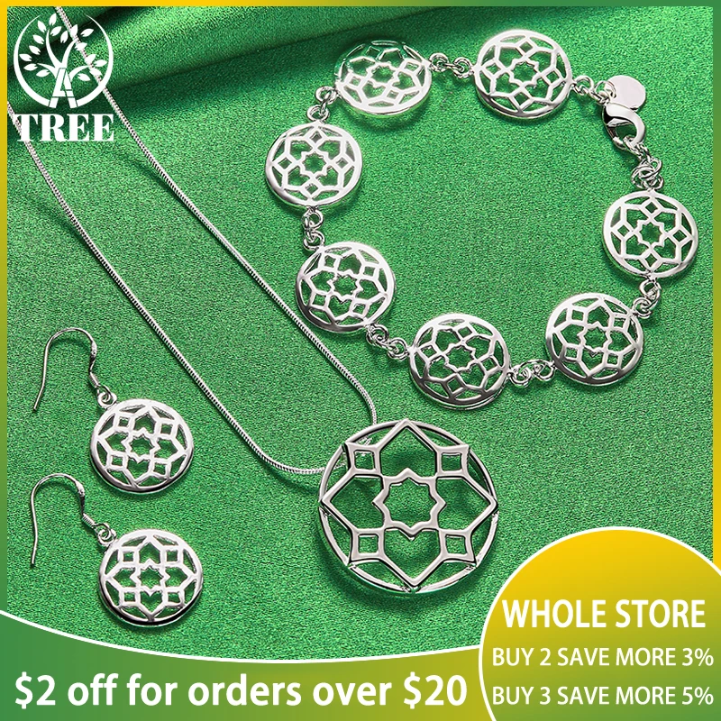 ALITREE 3pcs 925 Sterling Silver Circular Pattern Chain Necklace Earring Bracelet Set For Women Fashion Party Birthday Jewelry
ALITREE 3pcs 925 Sterling Silver Circular Pattern Chain Necklace Earring Bracelet Set For Women Fashion Party Birthday Jewelry