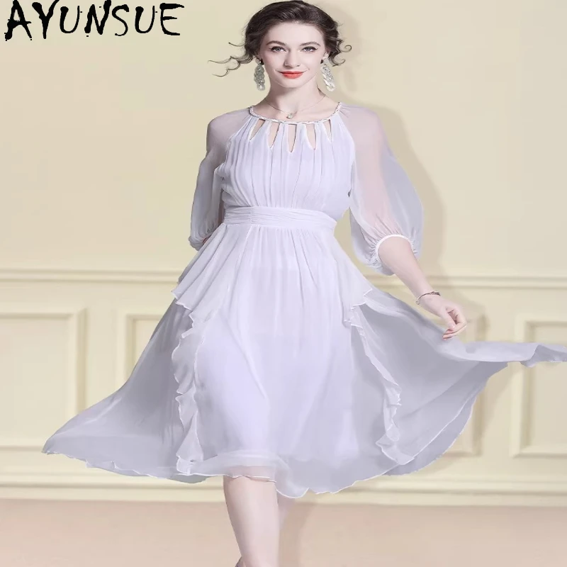 AYUNSUE 100% натуральное шелковое белое платье из тутового шелкопряда, элегантные платья для женщин, высококачественная летняя женская одежда, праздничное платье, женское платье
AYUNSUE 100% натуральное шелковое белое платье из тутового шелкопряда, элегантные платья для женщин, высококачественная летняя женская одежда, праздничное платье, женское платье