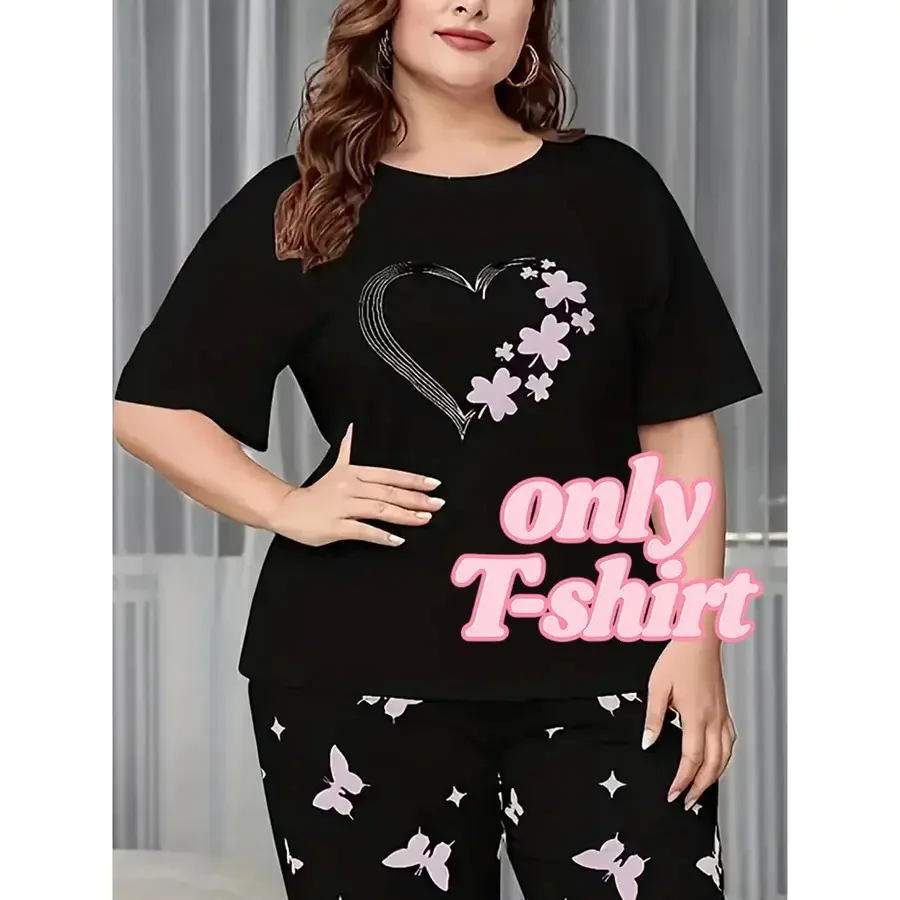 Women's Plus Size Pajama Tops Short Sleeve - Nightgown Short Sleepwear with Heart and Butterfly Print Round Neck Homewear Machi
Women's Plus Size Pajama Tops Short Sleeve - Nightgown Short Sleepwear with Heart and Butterfly Print Round Neck Homewear Machi