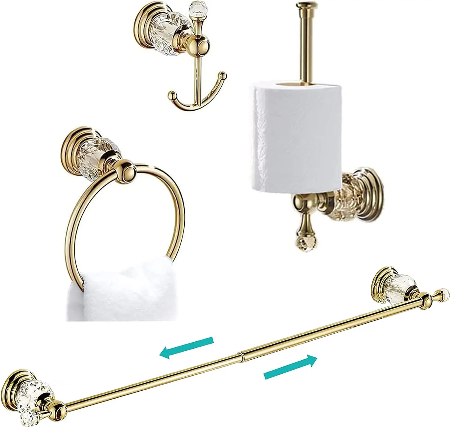 Luxury Crystal Bathroom Hardware Set - 4 Pieces Towel Bar, Toilet Paper Holder, Towel Ring, Coat Hooks with Crystal Ball Base
Luxury Crystal Bathroom Hardware Set - 4 Pieces Towel Bar, Toilet Paper Holder, Towel Ring, Coat Hooks with Crystal Ball Base