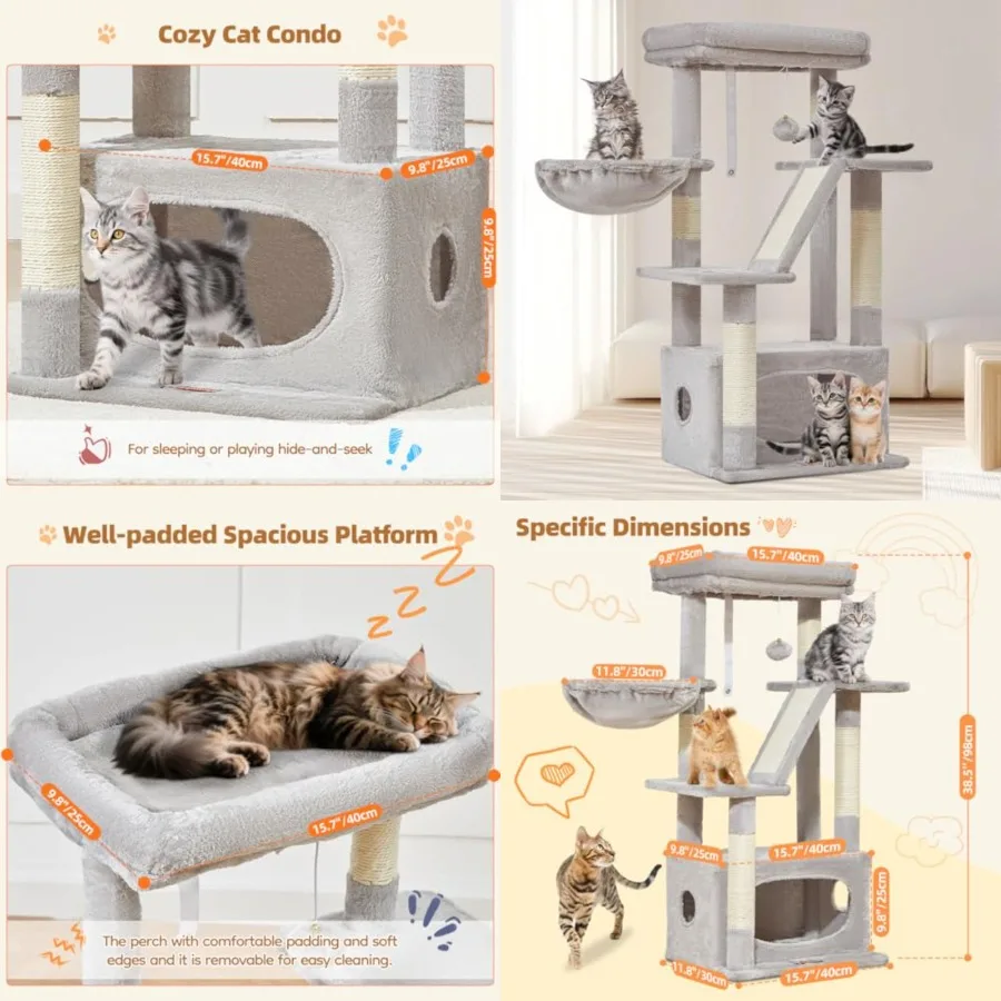 Cat Tree, 38.2-ch Cat Tower for door Cats, Suitable for Kittens with Luxurious cat condo with Adjustable Baskets and Luxurious
Cat Tree, 38.2-ch Cat Tower for door Cats, Suitable for Kittens with Luxurious cat condo with Adjustable Baskets and Luxurious
