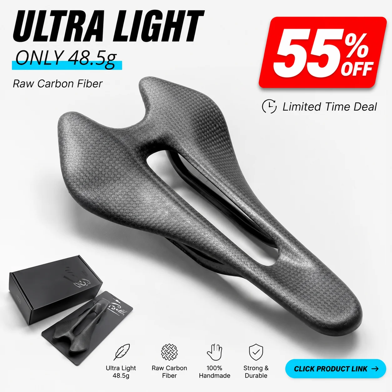 ULLICYC Full Carbon Bike Saddle 48g 3K Raw Matte 242x122mm 7x9mm Oval Rail for Road MTB Gravel Racing
ULLICYC Full Carbon Bike Saddle 48g 3K Raw Matte 242x122mm 7x9mm Oval Rail for Road MTB Gravel Racing