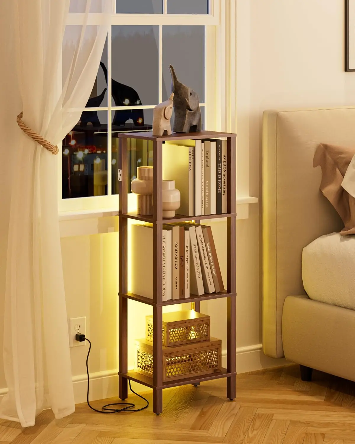 Open Book Shelf with LED Lights, 4 Tier Small Bookshelf, Freestanding Shelf Narrow Bookcase with Open Shelves, 14.96" x
Open Book Shelf with LED Lights, 4 Tier Small Bookshelf, Freestanding Shelf Narrow Bookcase with Open Shelves, 14.96" x