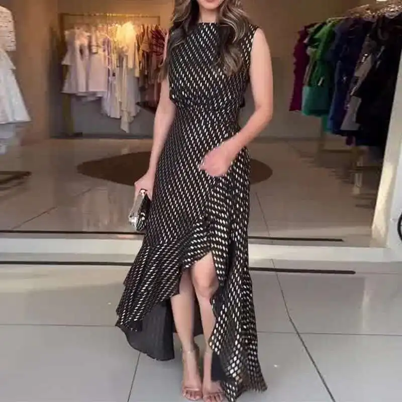 2025 Casual Party A-Line Dresses Fashion O-Neck Sleeveless Irregular Long New Summer Ruffle Split Holiday Dress Vestidos
2025 Casual Party A-Line Dresses Fashion O-Neck Sleeveless Irregular Long New Summer Ruffle Split Holiday Dress Vestidos
