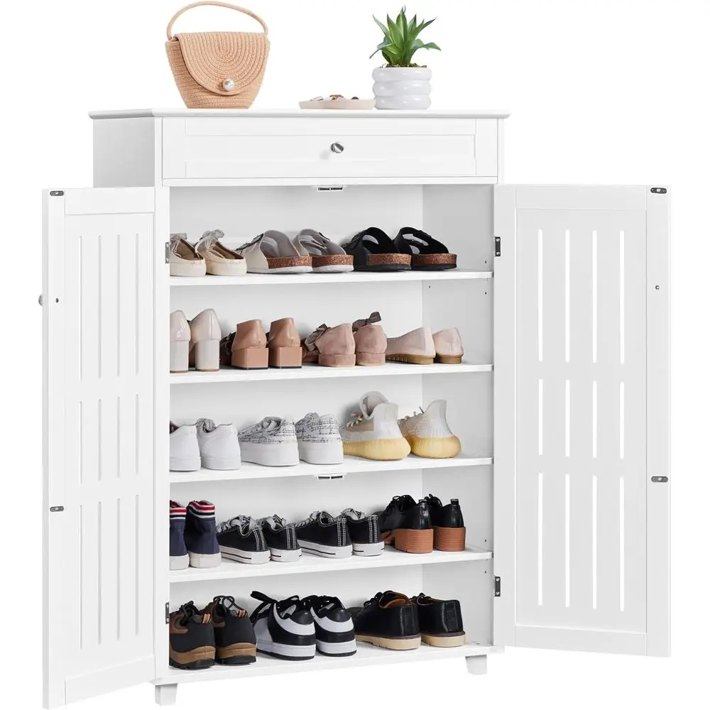 5-Tier Wooden Shoe Rack Organizer with 2 Doors and Adjustable Shelves, White
5-Tier Wooden Shoe Rack Organizer with 2 Doors and Adjustable Shelves, White