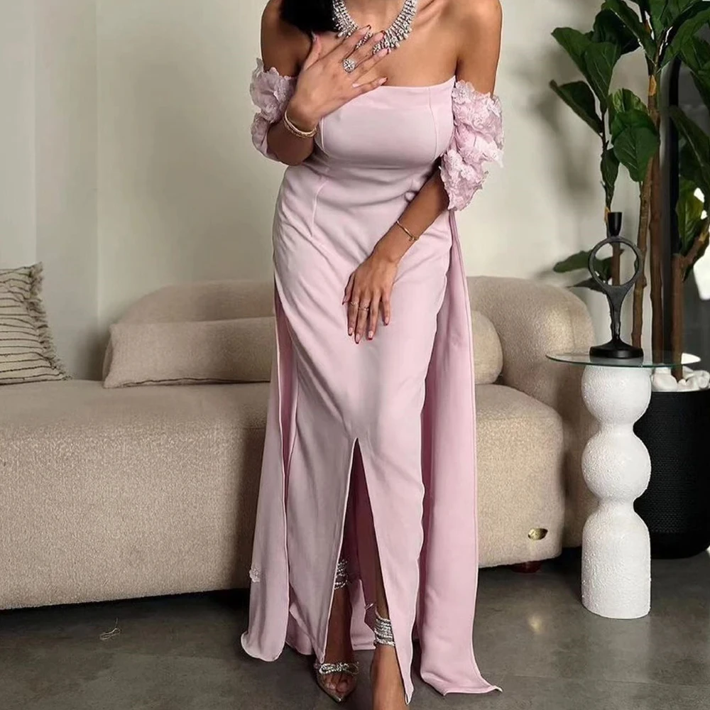 Elegant Party Dresses Woman Short Sleeves Jersey Straight Off the Shoulder Ankle Length Pleats Flowers Crystal Sweep Train 2024
Elegant Party Dresses Woman Short Sleeves Jersey Straight Off the Shoulder Ankle Length Pleats Flowers Crystal Sweep Train 2024