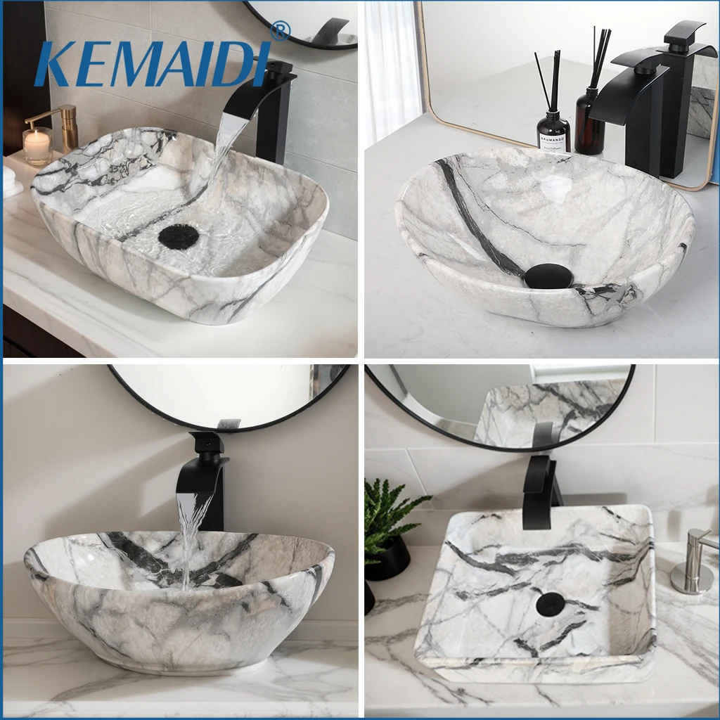 KEMAIDI Bathroom Vessel Sink with Brass Faucet Marbling Bowl Sink Above Counter Ceramic Bathroom Sink for Hotel,Garden 6 Choice
KEMAIDI Bathroom Vessel Sink with Brass Faucet Marbling Bowl Sink Above Counter Ceramic Bathroom Sink for Hotel,Garden 6 Choice