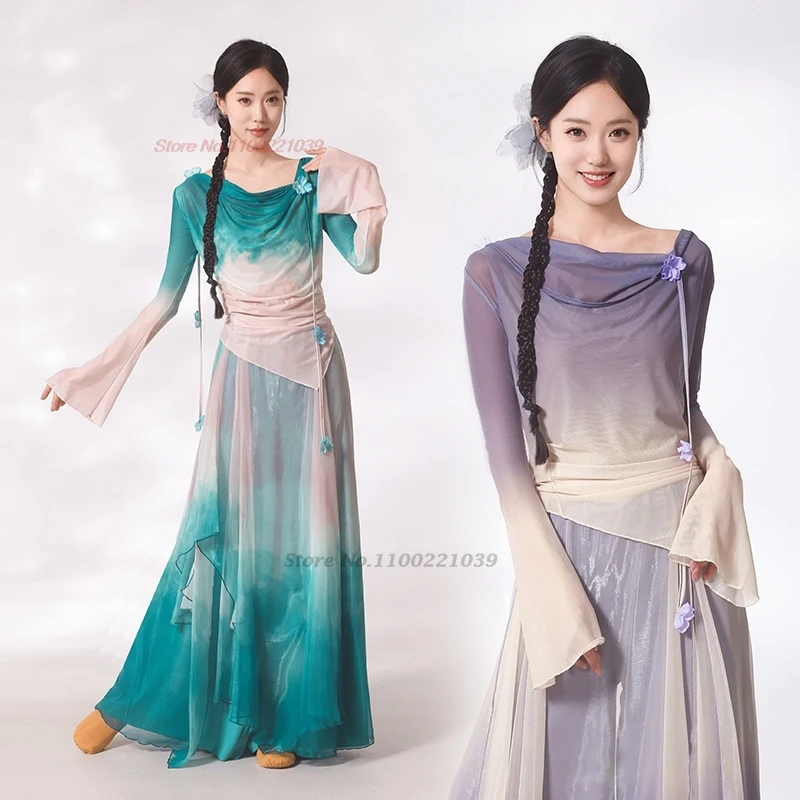 2026 chinese vintage folk dance costume traditional gradient color mesh hanfu tops+pants set training exercise stage performance
2026 chinese vintage folk dance costume traditional gradient color mesh hanfu tops+pants set training exercise stage performance