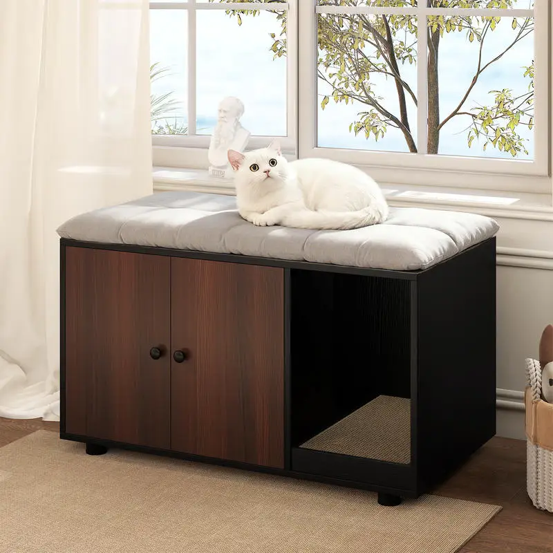 Wooden Cat Litter Box Enclosure Hidden Litter Box Furniture with Scratching Board-Black
Wooden Cat Litter Box Enclosure Hidden Litter Box Furniture with Scratching Board-Black
