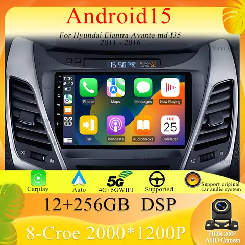 For Hyundai Elantra Avante md I35 2011 - 2016 Android 15 Car Radio Multimedia Player Navigation GPS wireless Carplay Stereo 4G