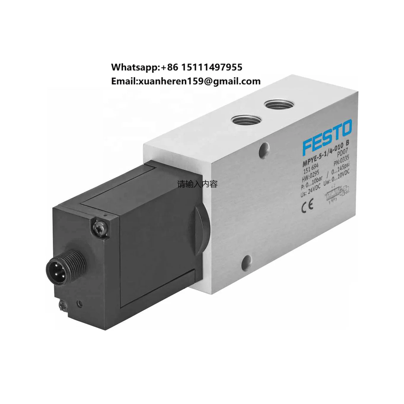 Original New FESTOS Proportional Directional Control Valve MPYE-5-1/4-010-B 151692 MPYE-5-3/8-420-B 151693 MPYE Series
Original New FESTOS Proportional Directional Control Valve MPYE-5-1/4-010-B 151692 MPYE-5-3/8-420-B 151693 MPYE Series