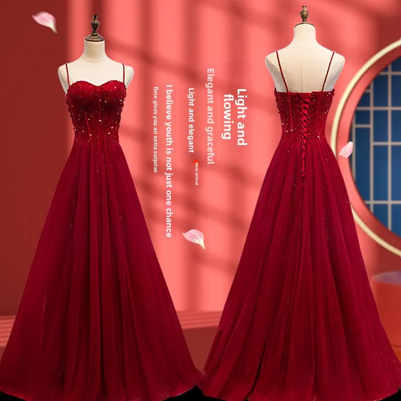 Wine Red Evening Gown Women's New 2025 Par Host Performance Slimming Long Dr Low Waist Crystal Beads Floor Length
Wine Red Evening Gown Women's New 2025 Par Host Performance Slimming Long Dr Low Waist Crystal Beads Floor Length