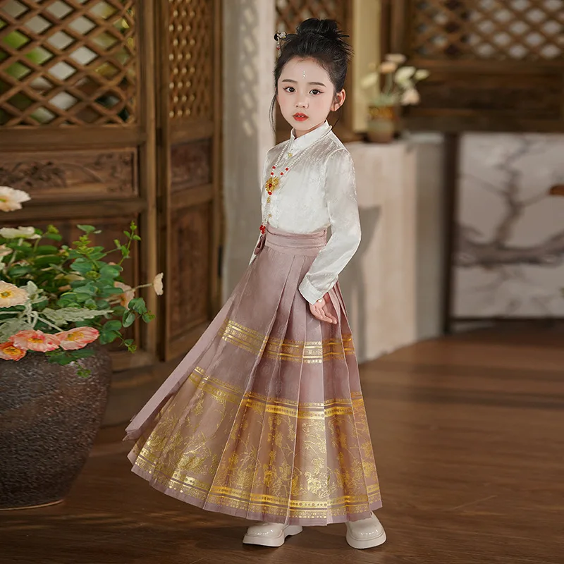 236-Girls' horse face skirt set, children's Hanfu outfit, improved Ming style half skirt, Chinese style Tang Dynasty costume
236-Girls' horse face skirt set, children's Hanfu outfit, improved Ming style half skirt, Chinese style Tang Dynasty costume