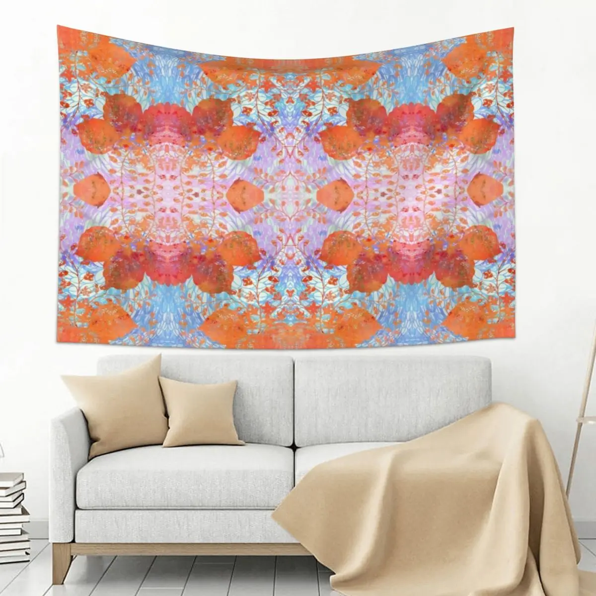 Chinoiserie Chic Delicate Floral Stencil Design - Tangerine Orange & Sky Blue Tapestry 
Chinoiserie Chic Delicate Floral Stencil Design - Tangerine Orange & Sky Blue Tapestry