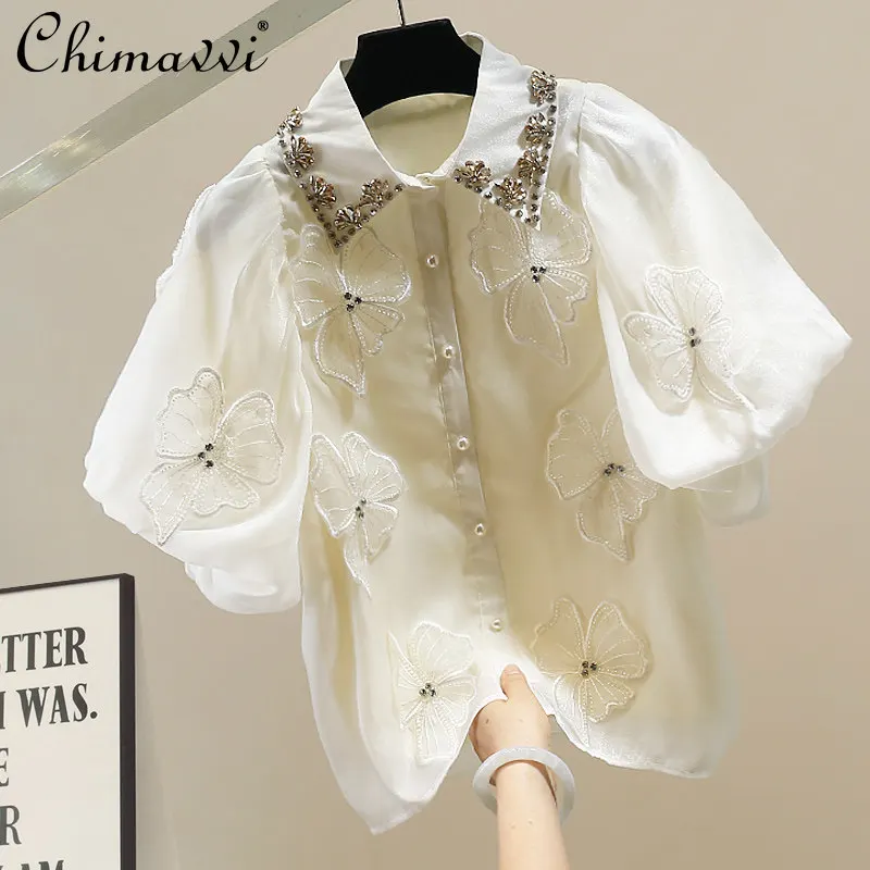 Korean Style Fashion Diamond Heavily Beaded Embroidered Puff Sleeve Blouse Women's 2026 Summer New Slim-fit Elegant Top
Korean Style Fashion Diamond Heavily Beaded Embroidered Puff Sleeve Blouse Women's 2026 Summer New Slim-fit Elegant Top